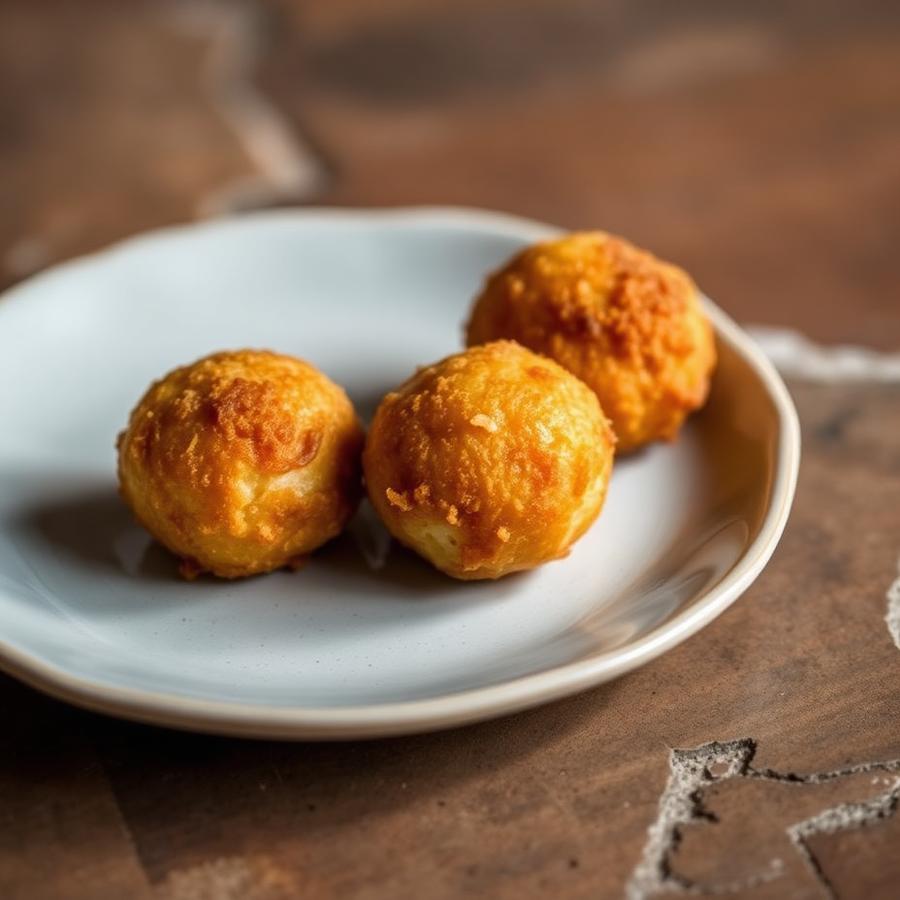 Croquetas doradas de jamón ibérico en plato blanco